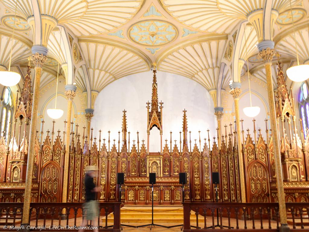 A reconstruction of a chapel with intricate wood details