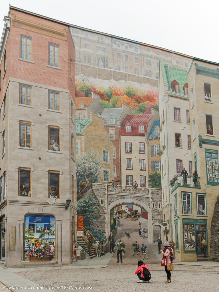 A realistic mural on the side of a building