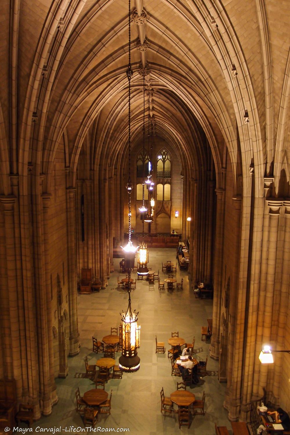 A study hall with tall arched ceilings