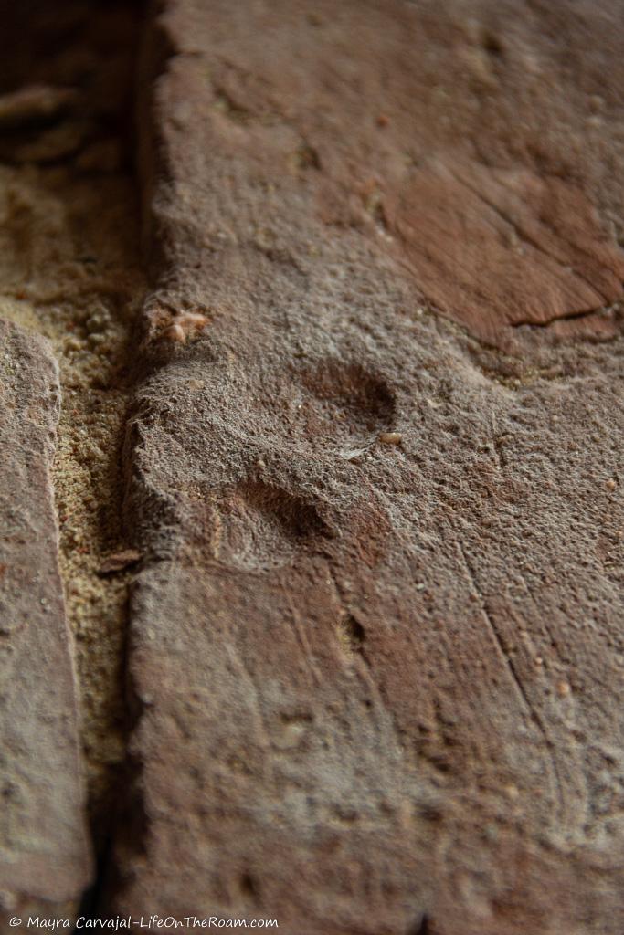 A handprint on a brick