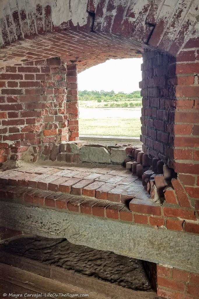 A partially damaged opening in a historic fort