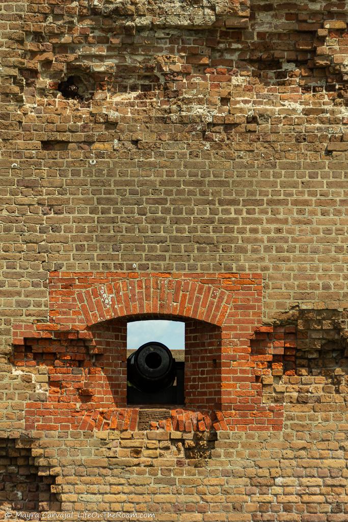 Damage on the walls of a historic fort