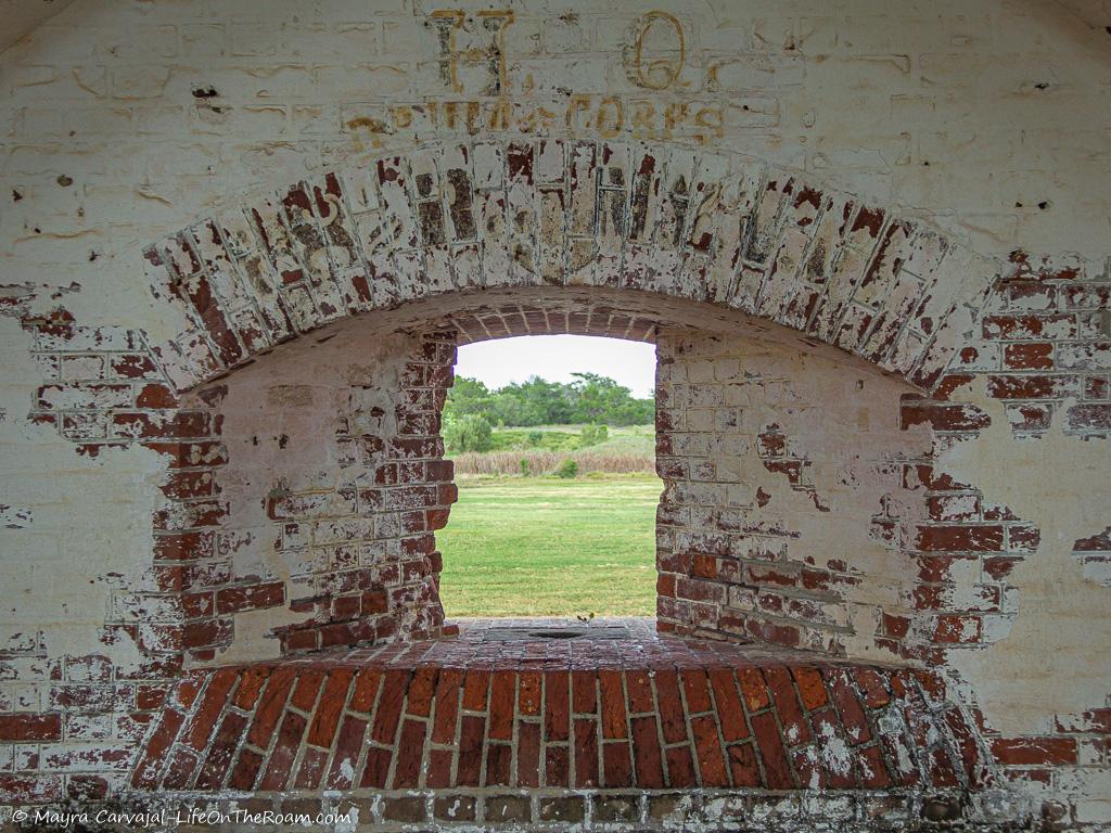 A casemate with letters on the wall