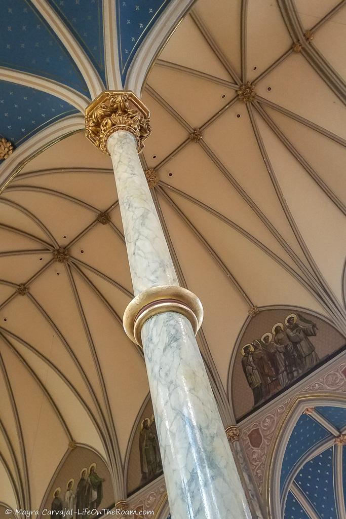 The column and ceiling of a church