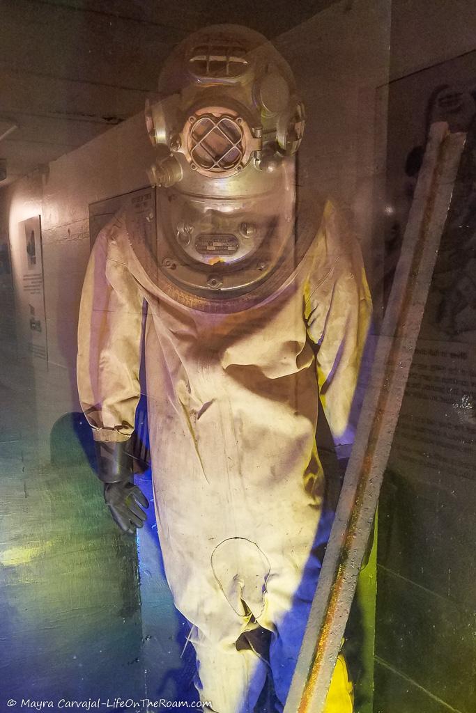 An antique diving suit