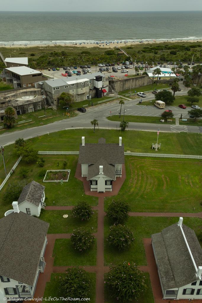 Aerial view of historic houses