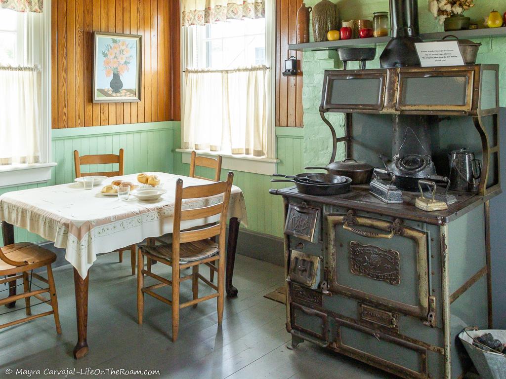 An kitchen in a period house with an antique stove