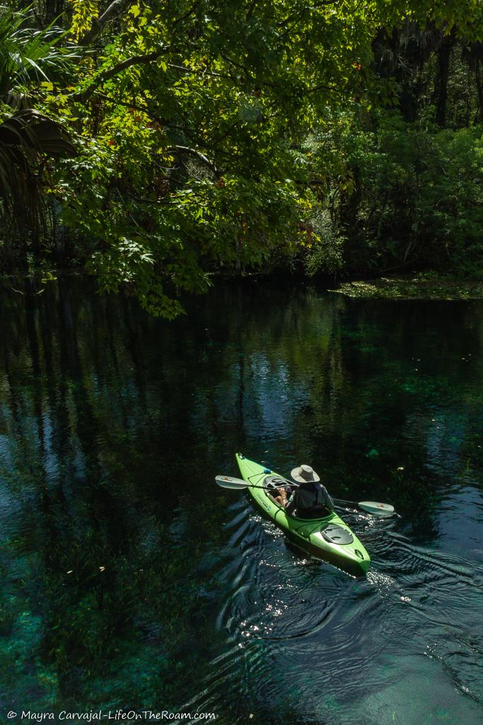 View of a kayaker on the water from above