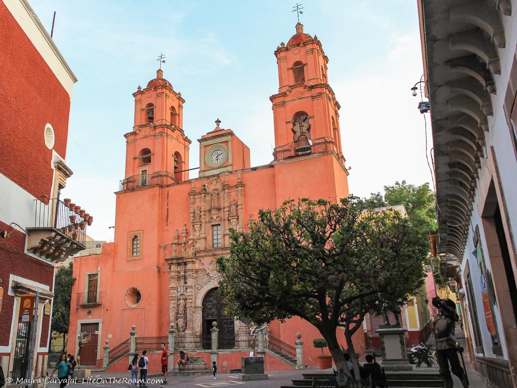 A church with a carved stone entrance