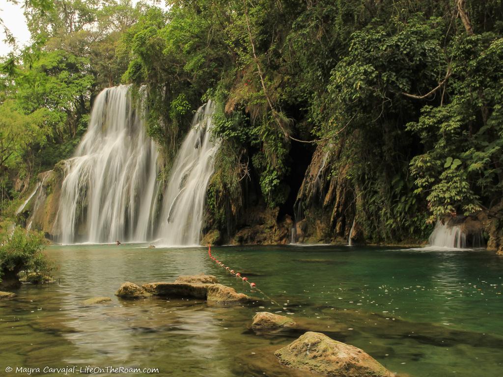 Three waterfalls amongst trees