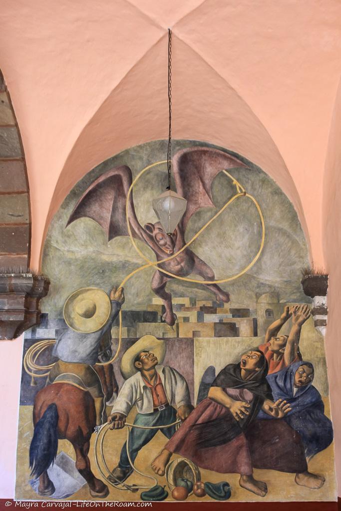 A frescoe mural with a fantastic creature