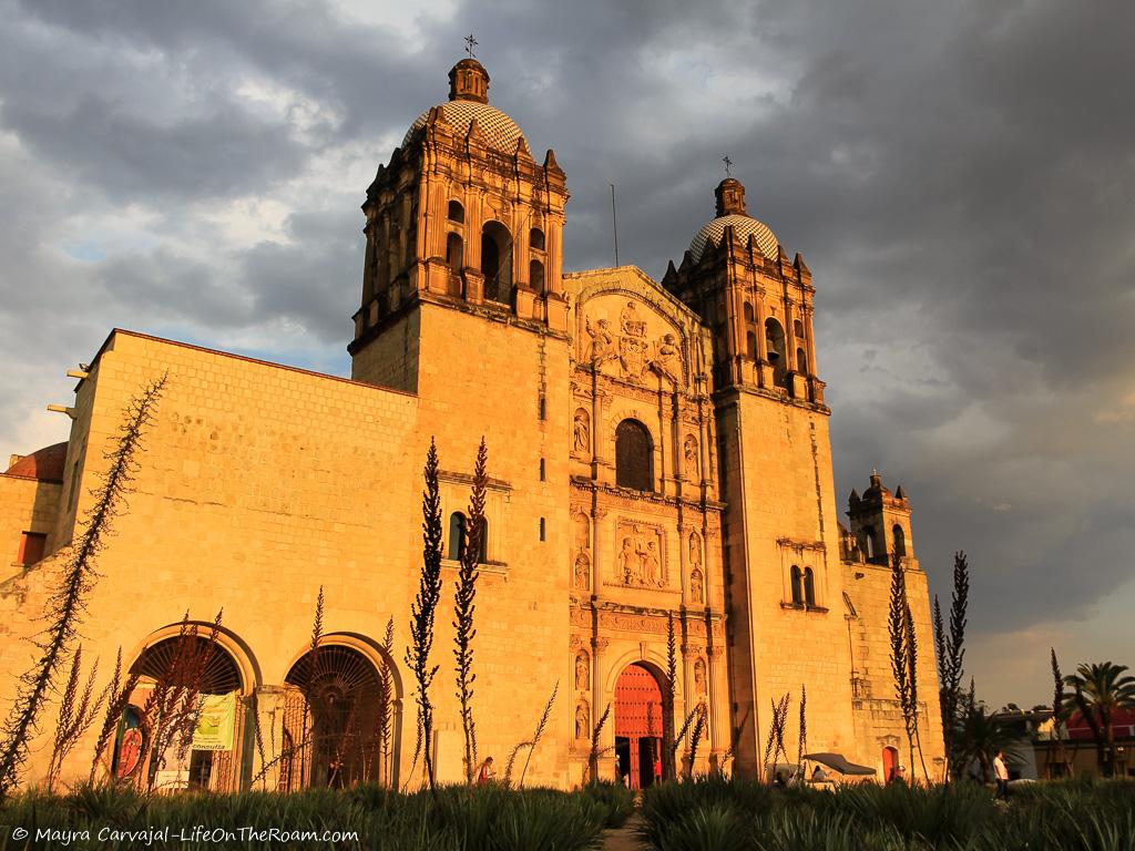 A church with a sunset glow