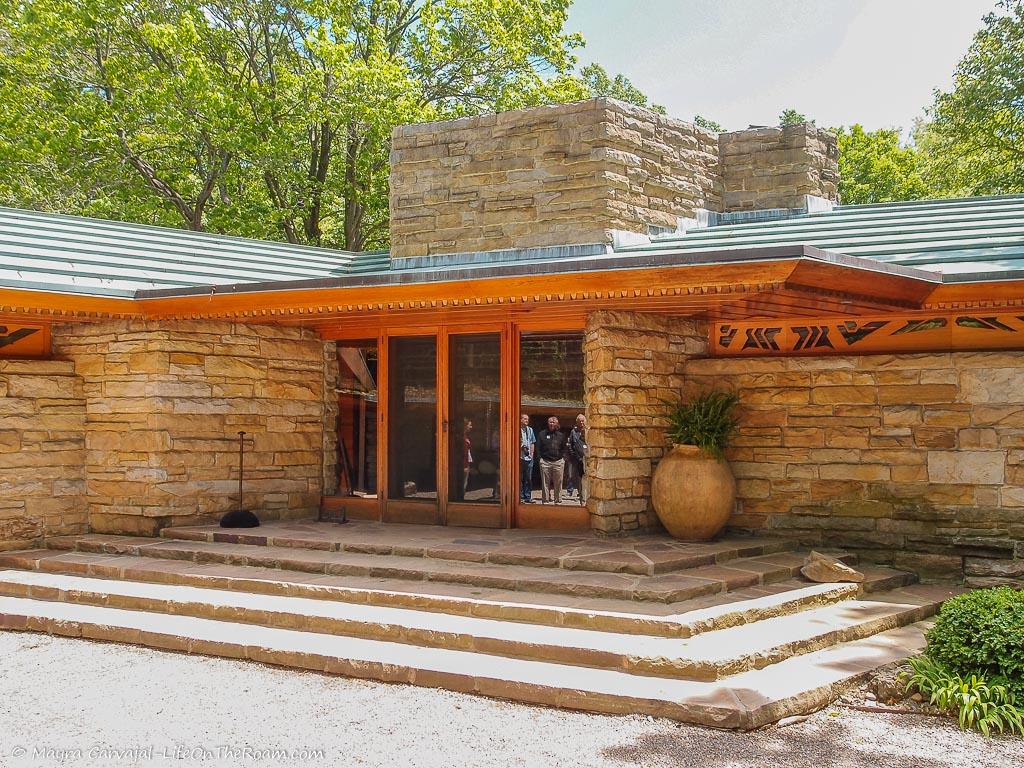 The entrance of a mid-century house