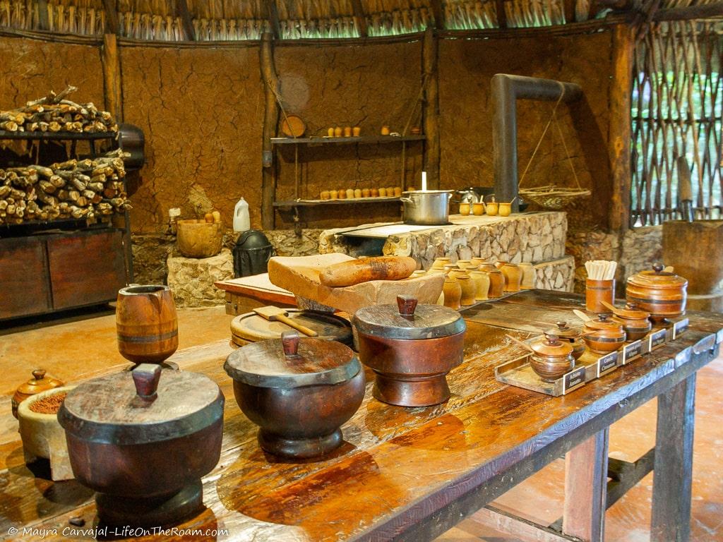 A table with pots and spices
