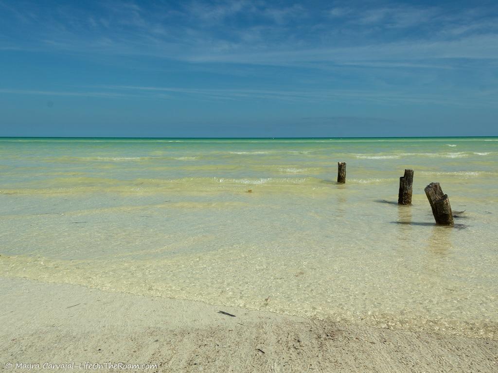 A beach with clear water