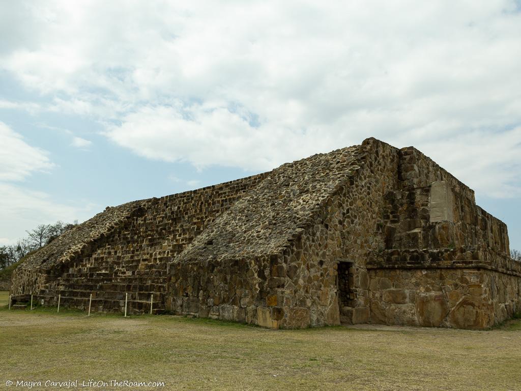 A stone temple placed at an angle