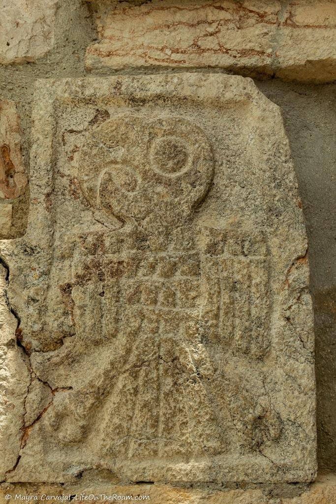 A stone carving of a macaw