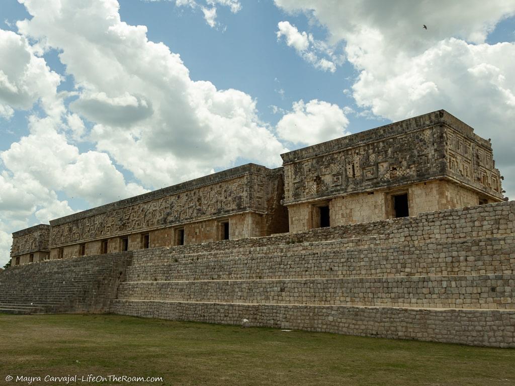 A rectangular ancient building on a hill