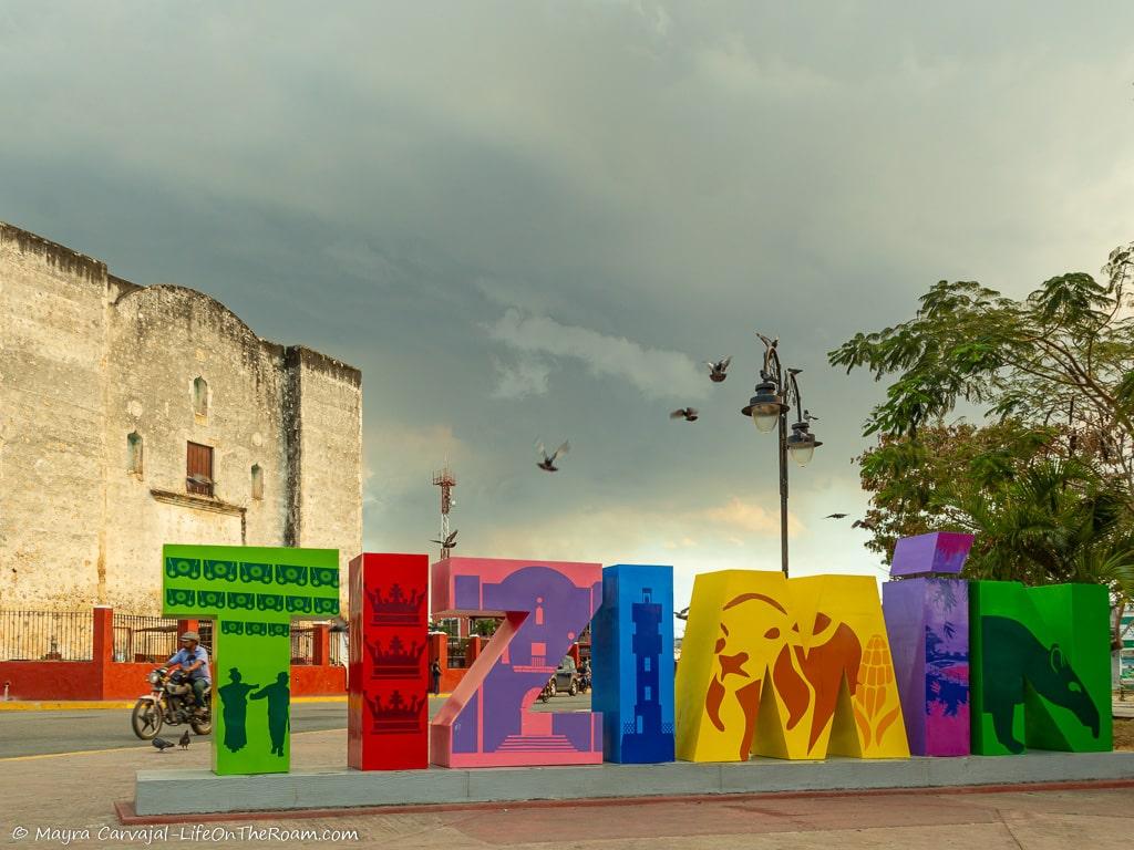 Tizimin letters with an old church in the background