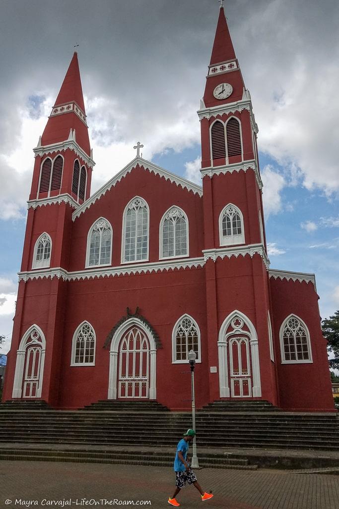 A red church with white details