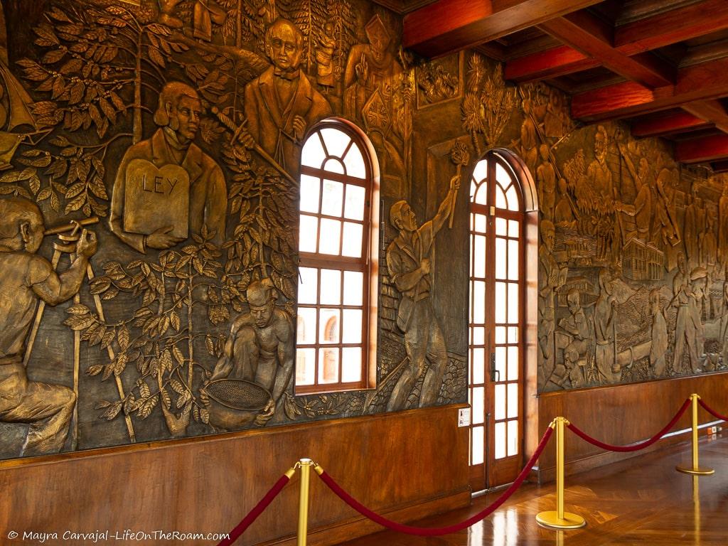 A stucco mural in a room