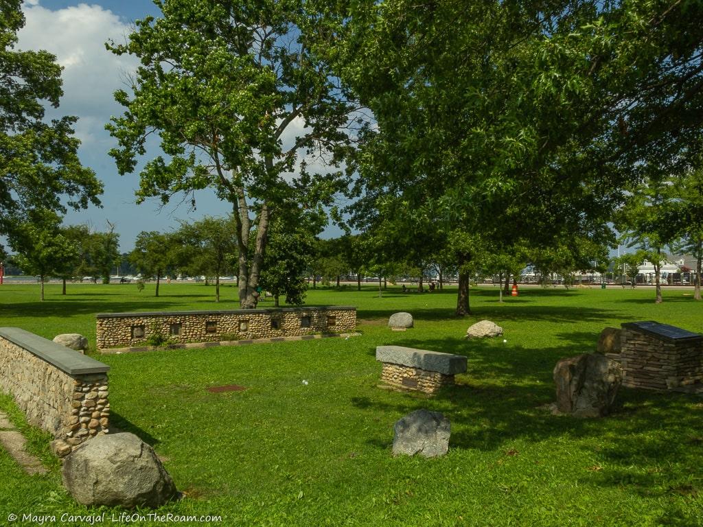 A park with rocks