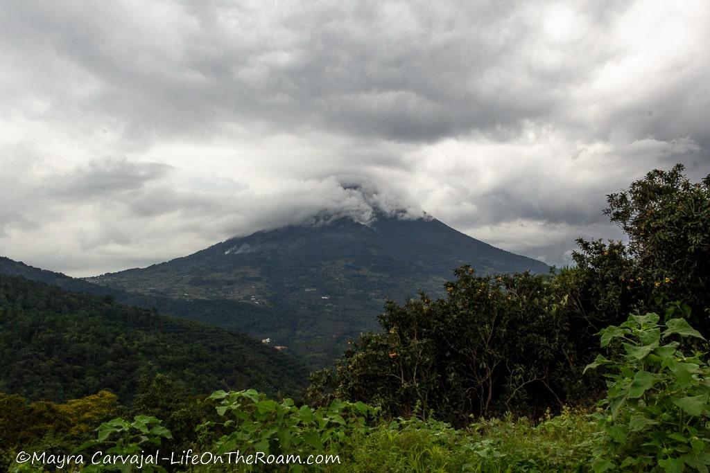 View of a volcano with a cloud