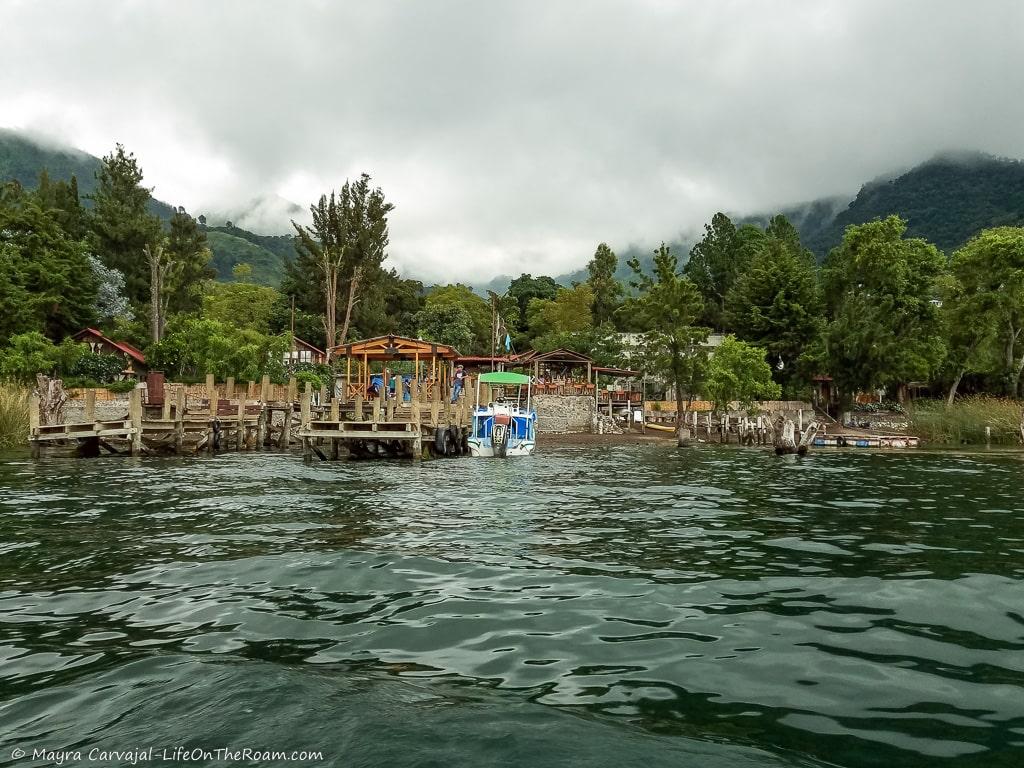 View of a mountain and a dock from the water