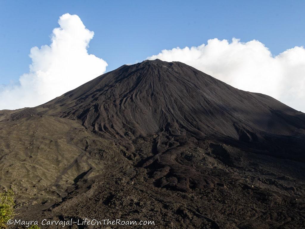 A volcano with an ash cloud