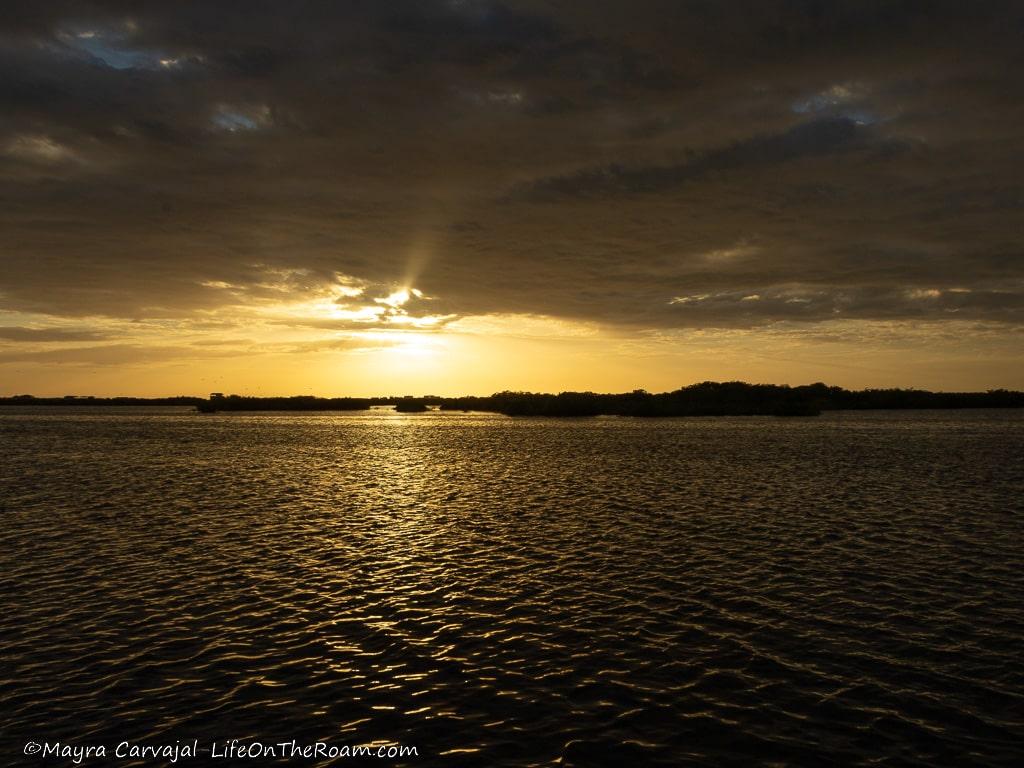 A sunset over the water