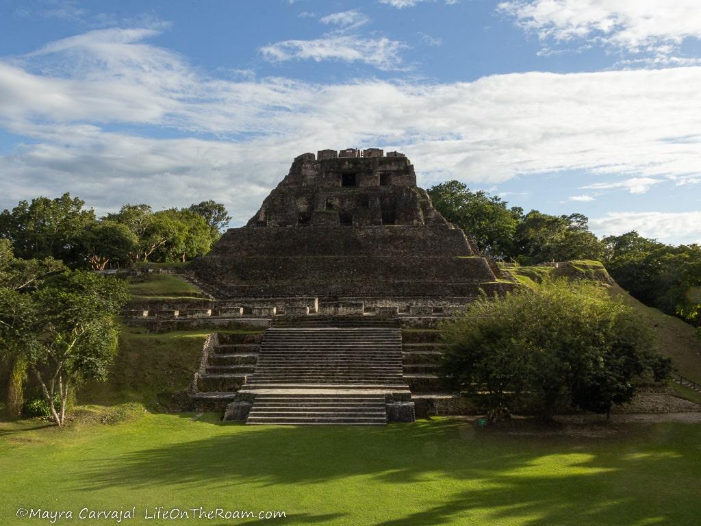 View of a large pyramid in a jungle