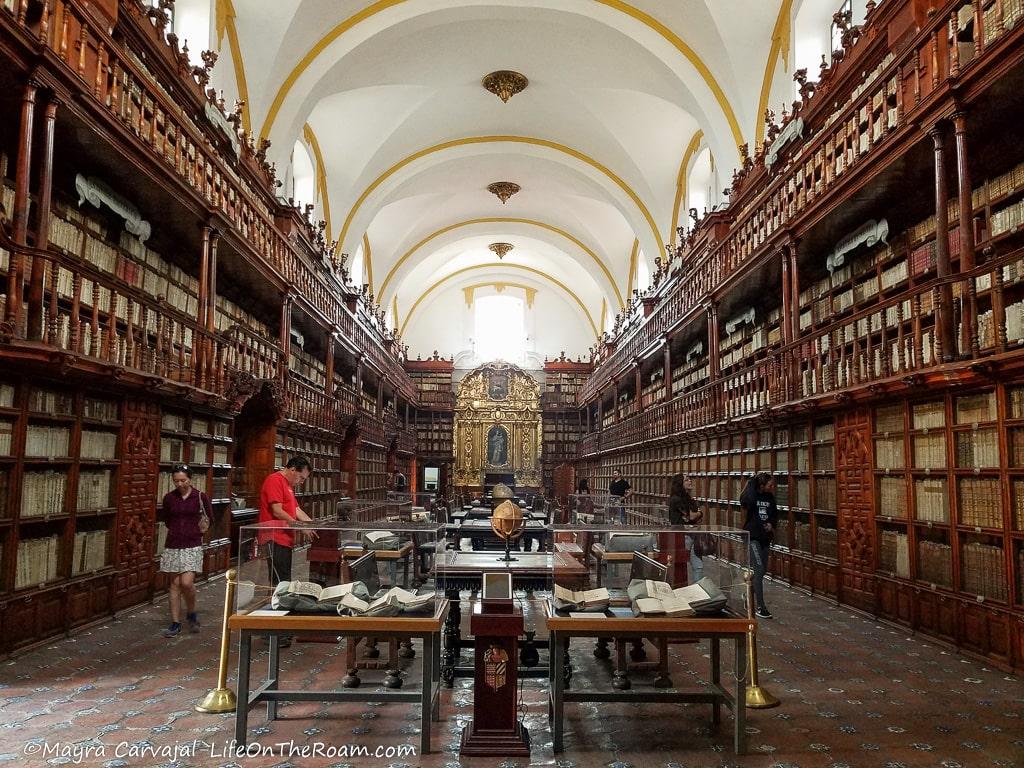 A library with arched tall ceilings and fine woodwork