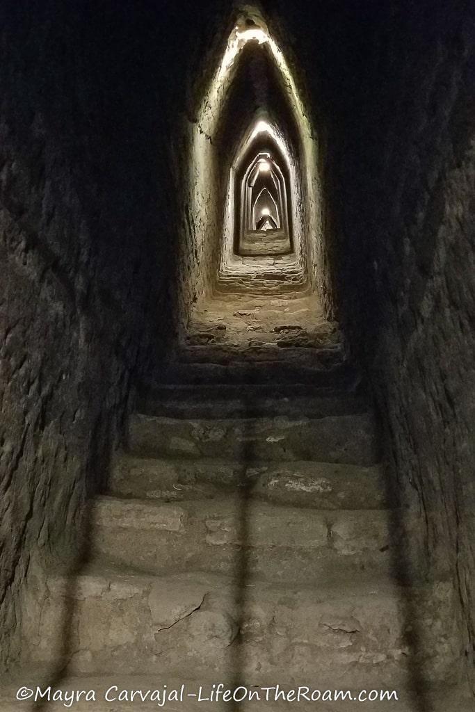 Stairs leading up inside a tunnel