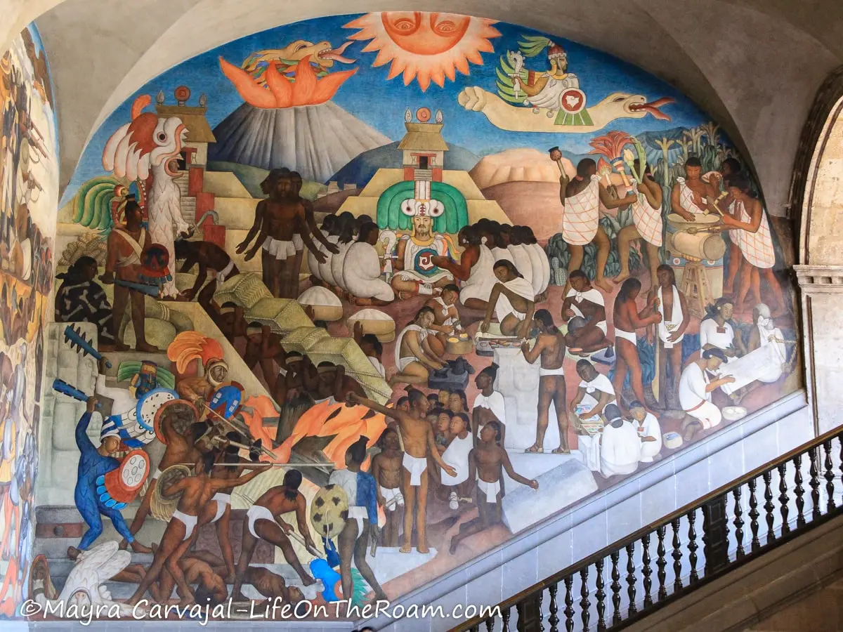 A fresco depicting the beliefs, architecture and traditions of pre-Hispanic Mexico