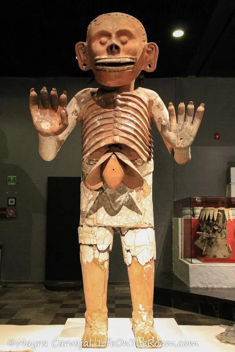An anthropomorphic sculpture with exposed ribs and liver