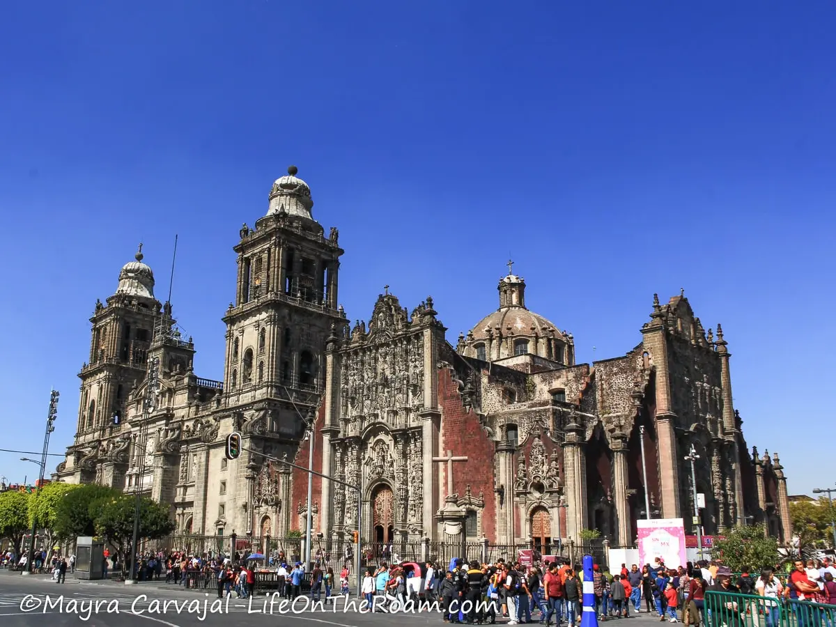 A large cathedral from Colonial times, in a busy city