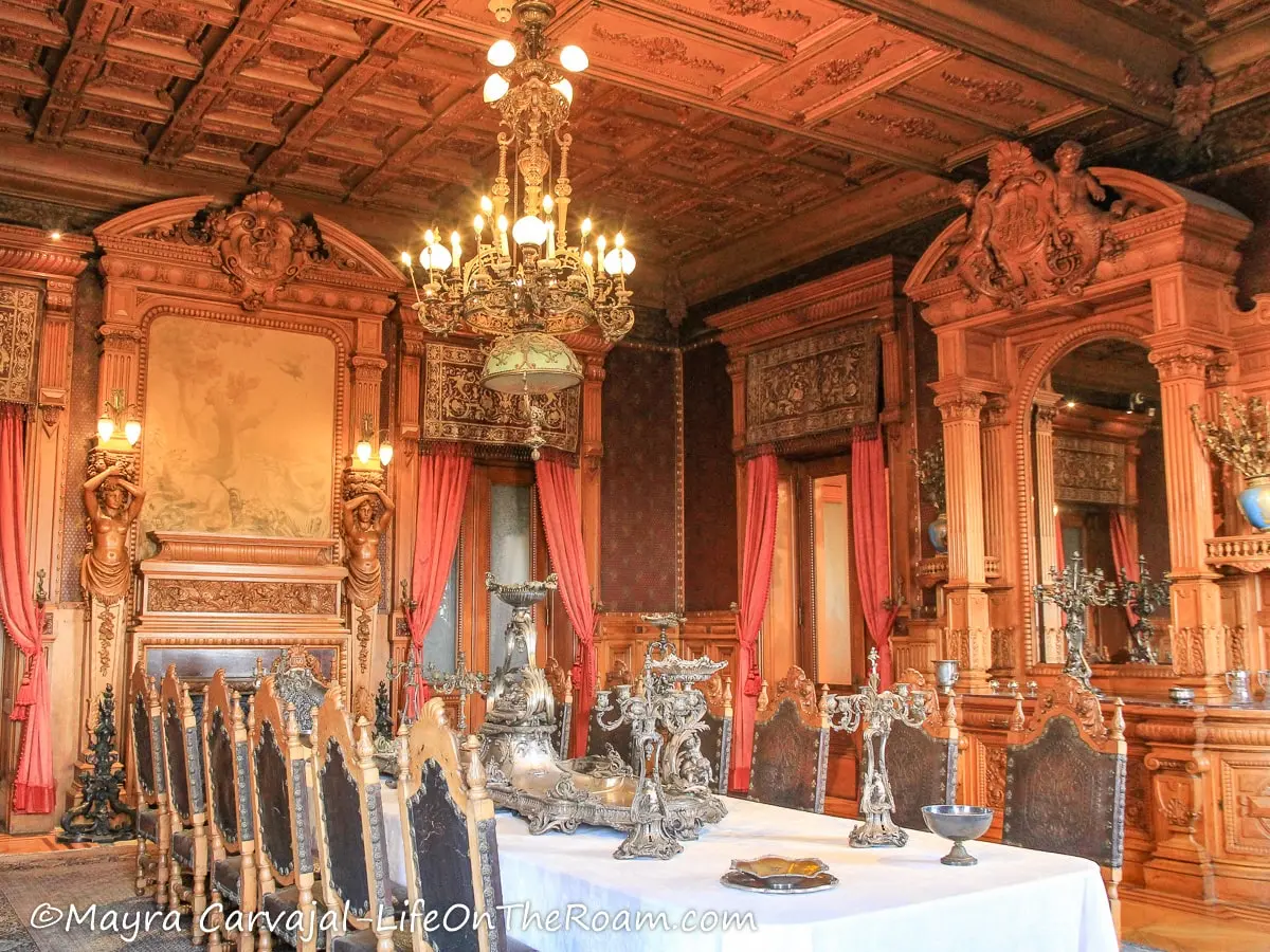 A stately dining room with meticulous woodworking