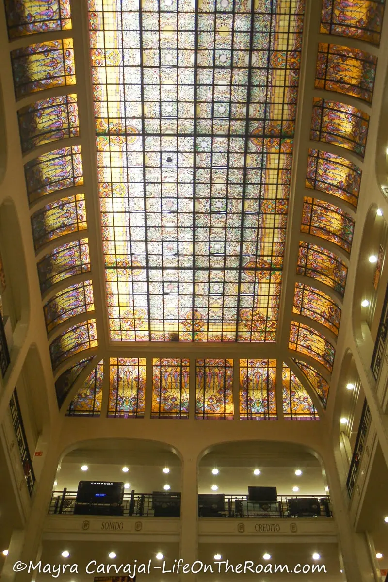 A stained glass ceiling in a store