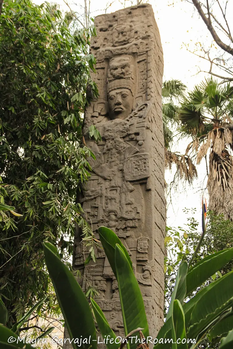 A tall, ancient stela