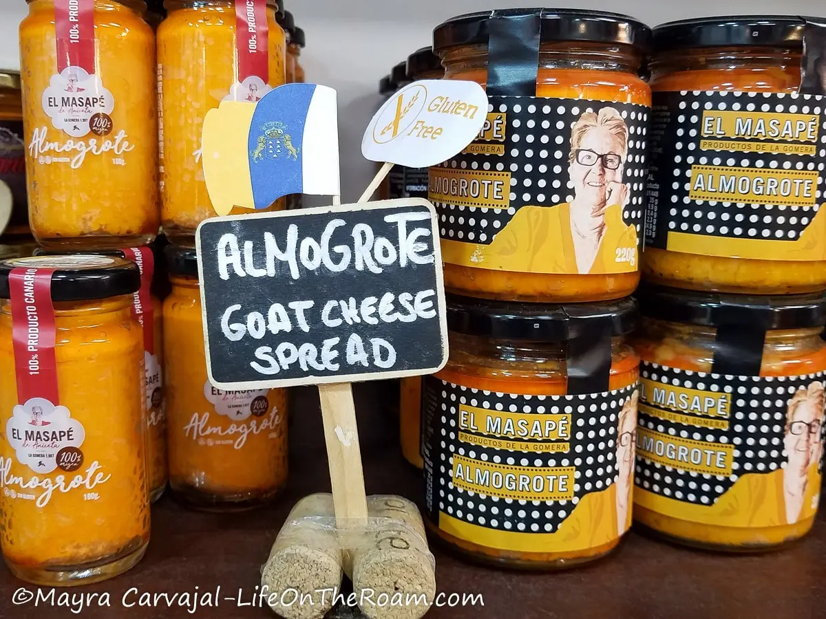 Glass jars with a cheese paste named Almogrote