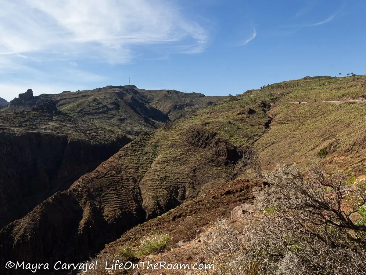 View of mountains with man-made terraces for cultivation