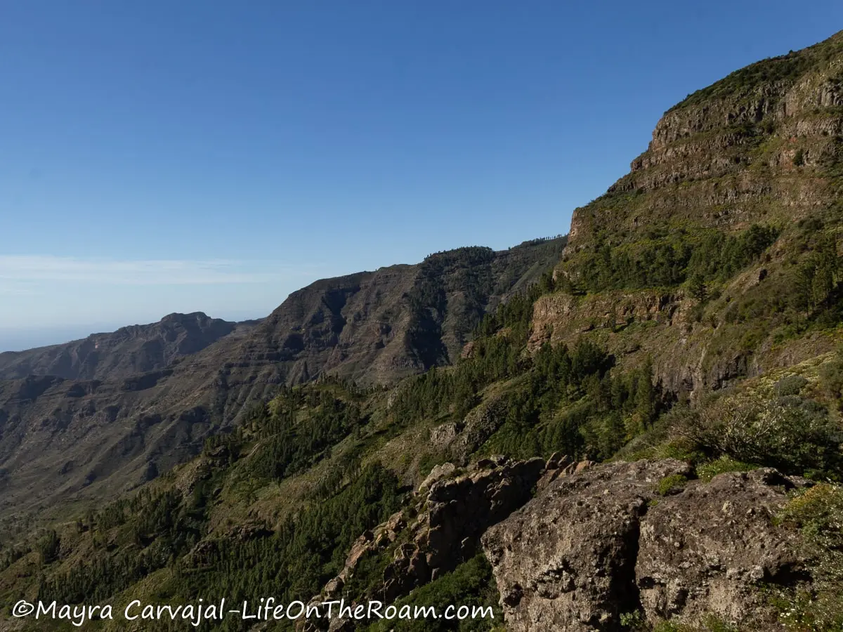 A rugged mountain showing horizontal layers