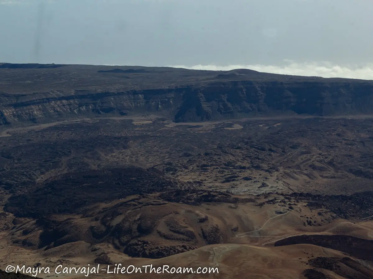 Aerial view of a big valley  in a desert-like environment