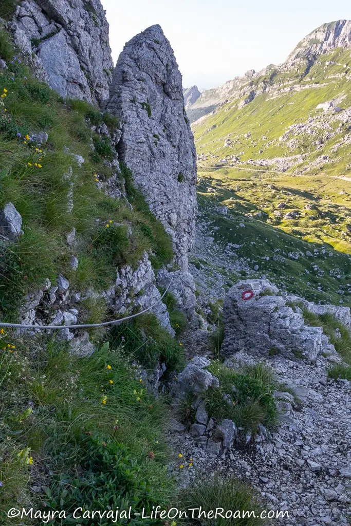 A rope along a mountain edge