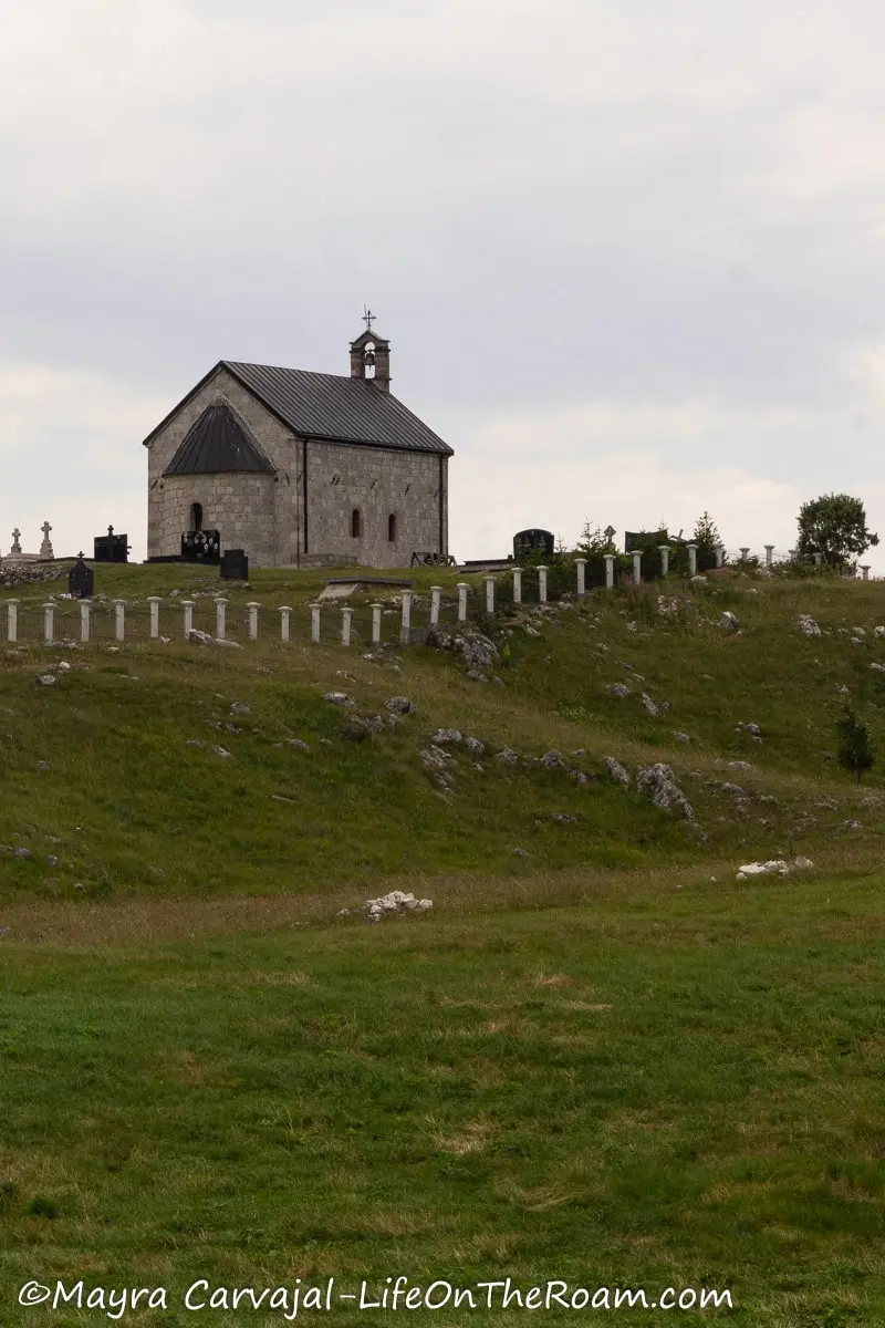 A small Orthodox church at the top of a hill