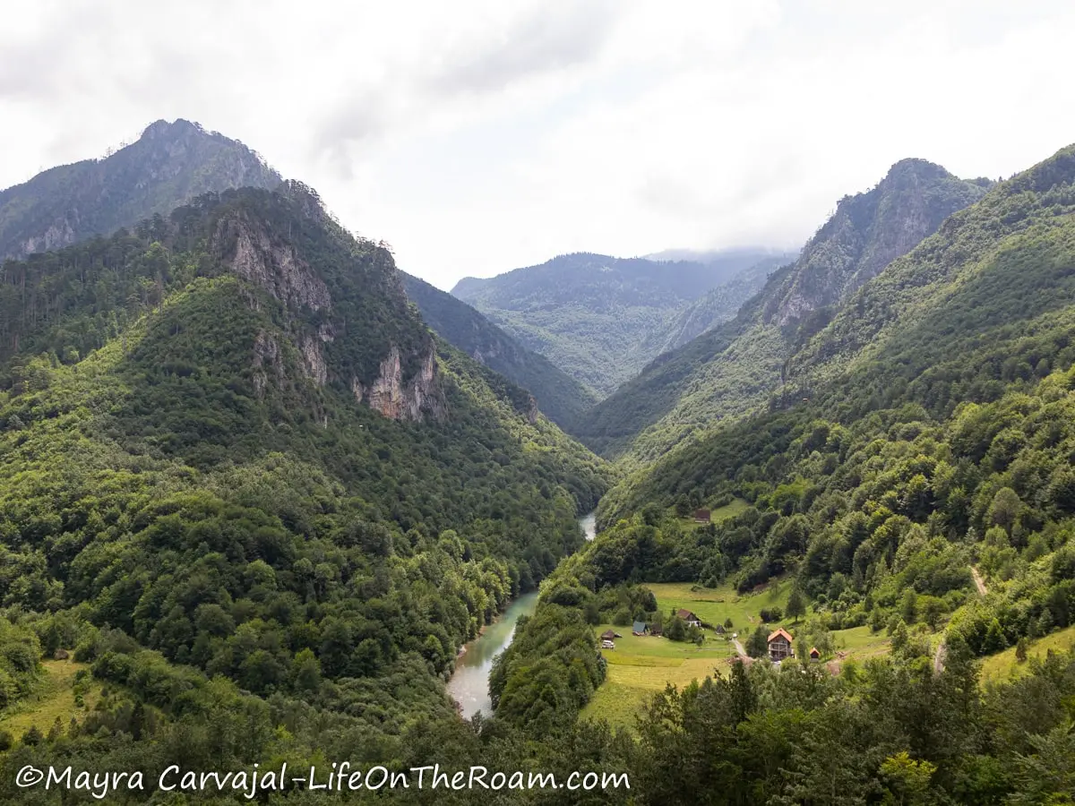 High view of a deep canyon  and two mountain peaks