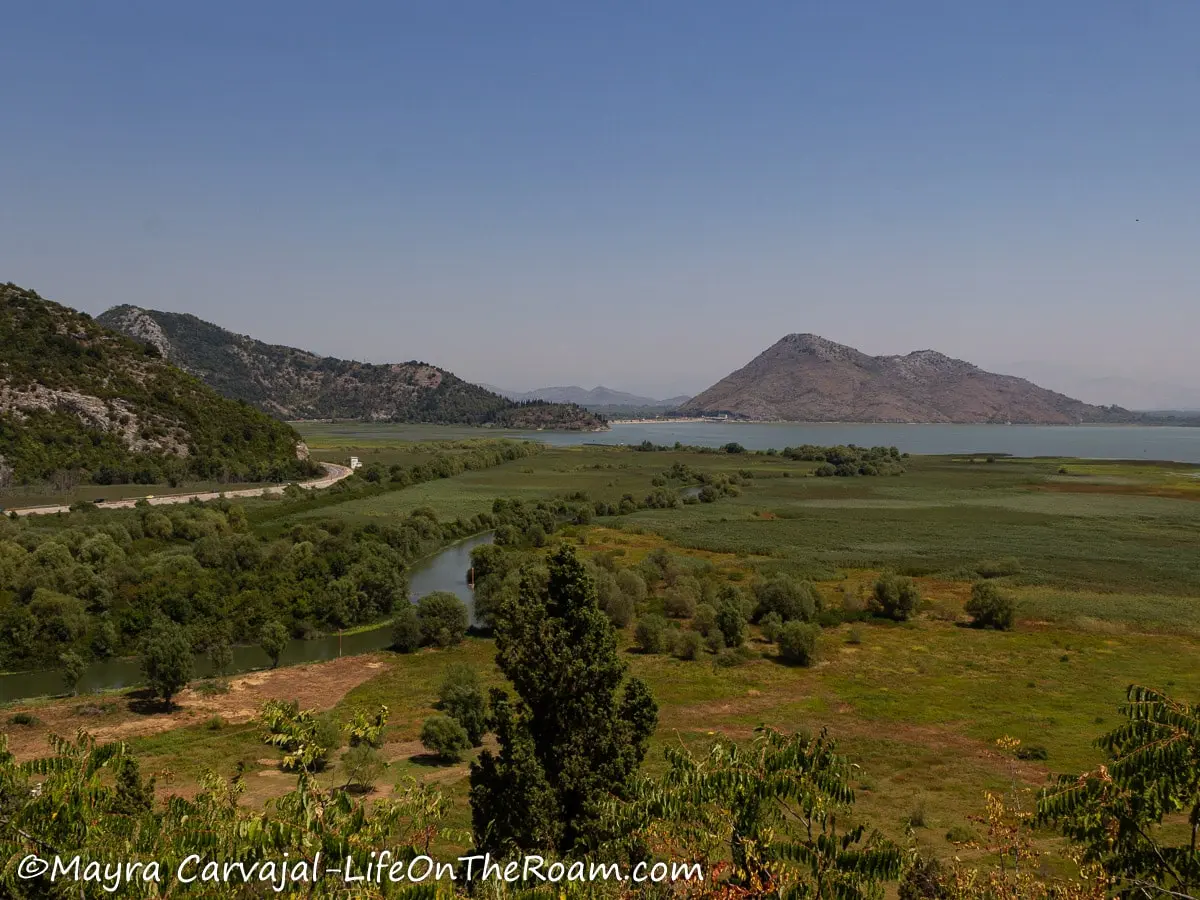 A panoramic view of mountains and waterways