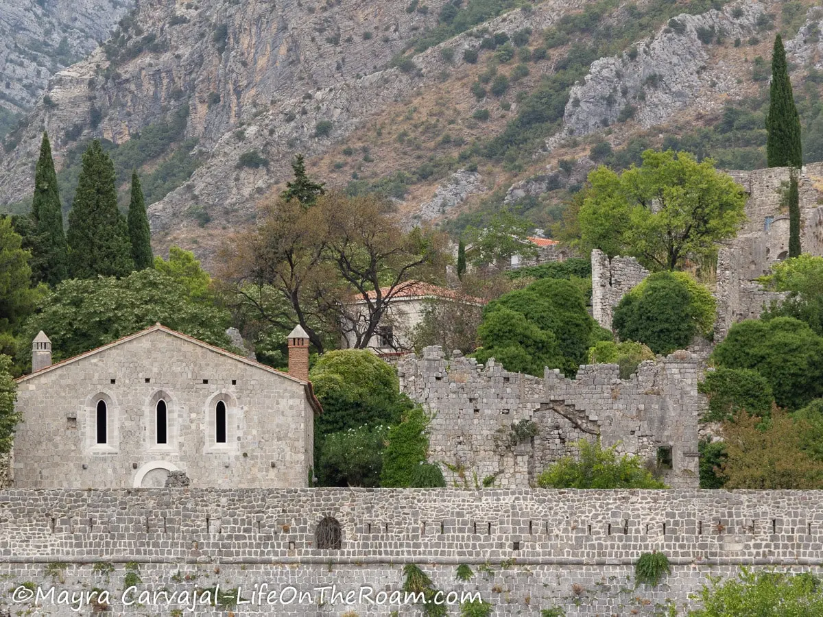 View of an ancient town built with cut stone up in a mountain