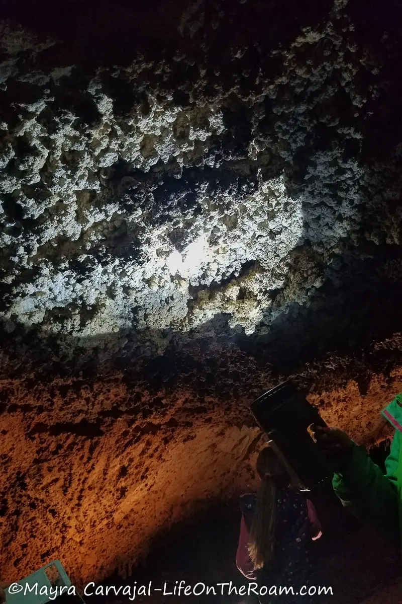 Cave popcorn formation illuminated by a spotlight