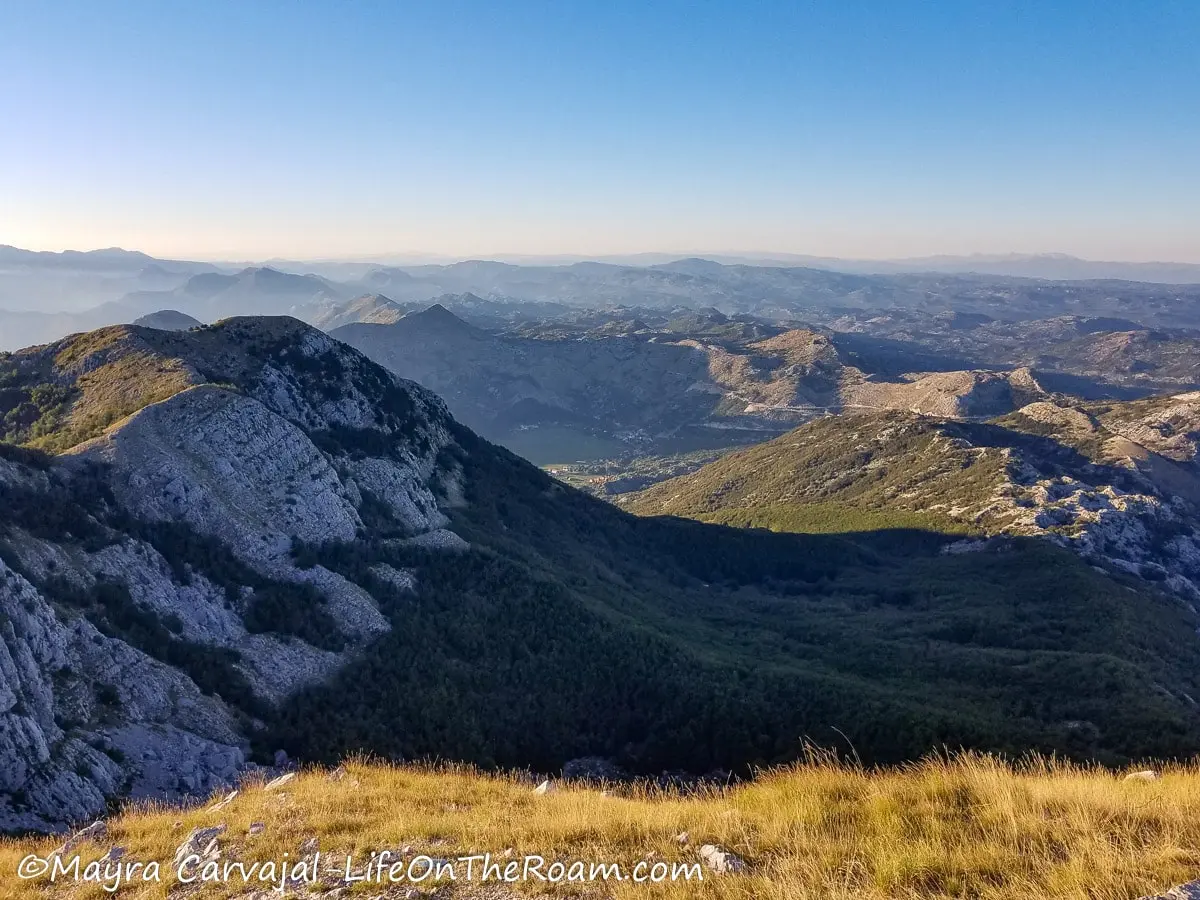 View of mountains and valleys with a late afternoon light